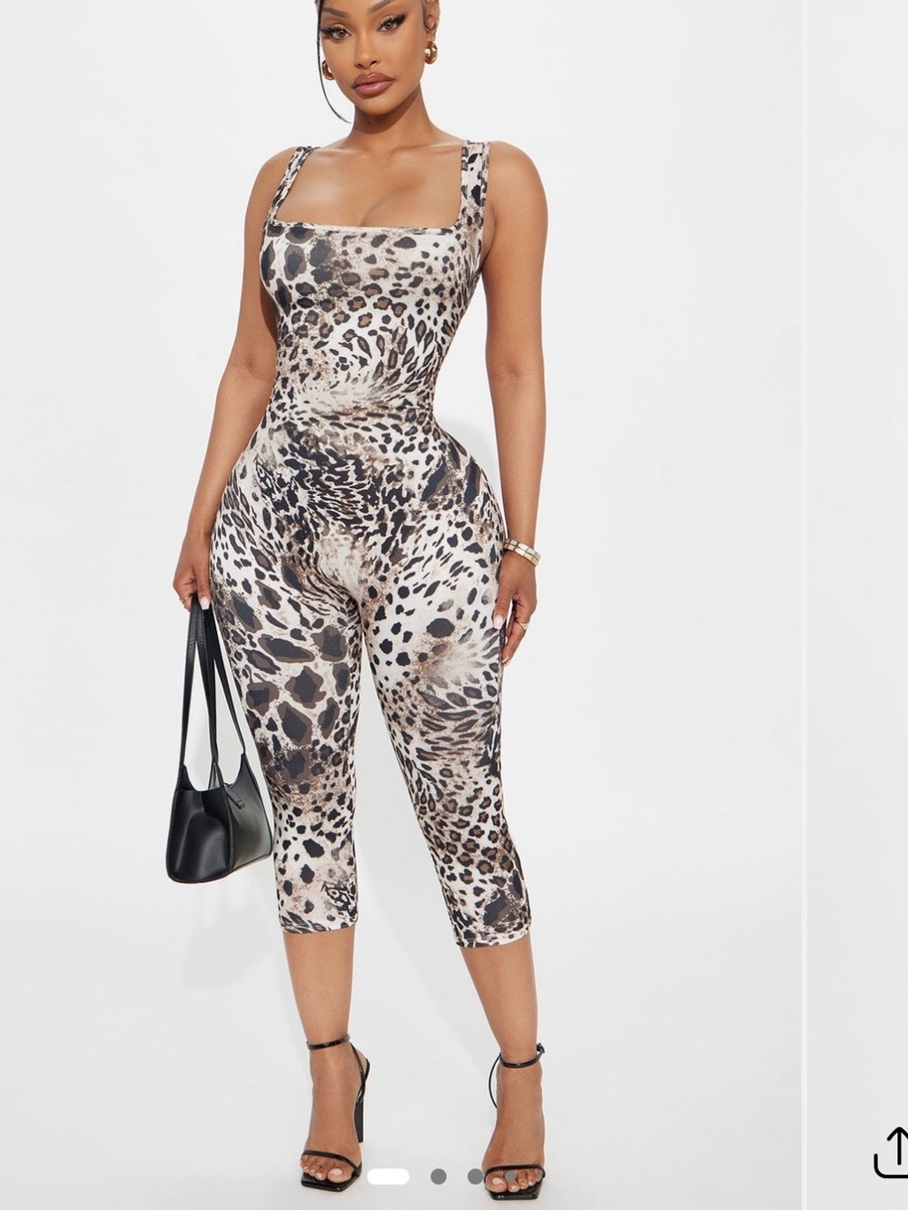 Fashion Nova Beige Leopard Square-Neck Capri Jumpsuit